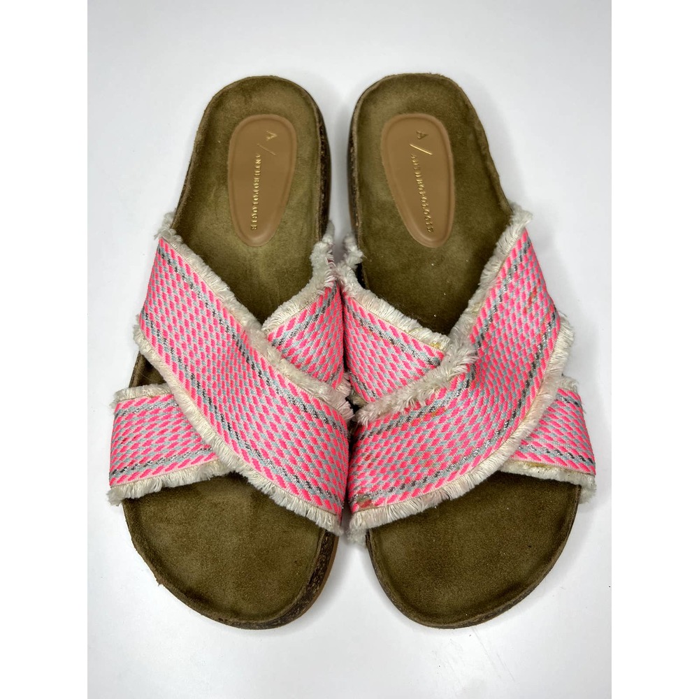 Anthropologie Hot Pink Tassel Slides Sandals sz 10